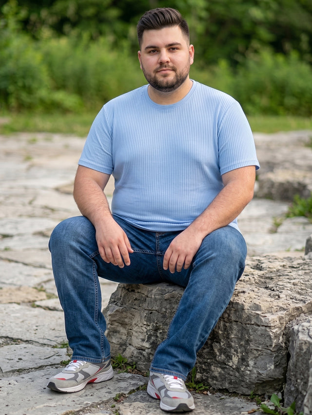 Men Plus Size Lunaro Blue Self Design Round Neck Tshirt