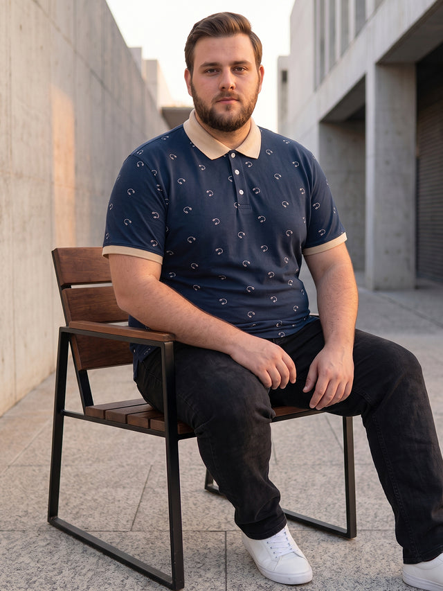 Men Plus Size Nebula Navy Blue Printed Polo