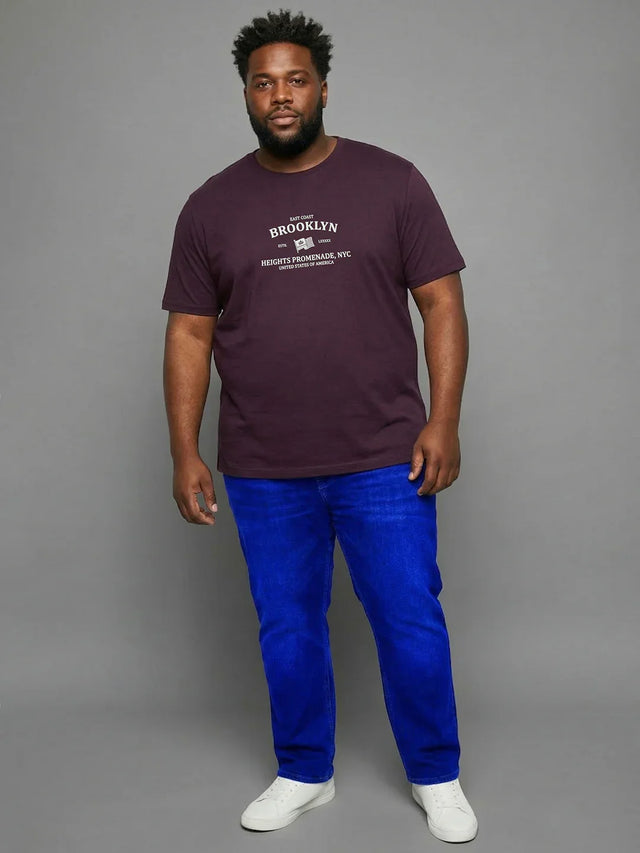Men Plus Size Hipster Maroon Printed Round Neck Tshirt