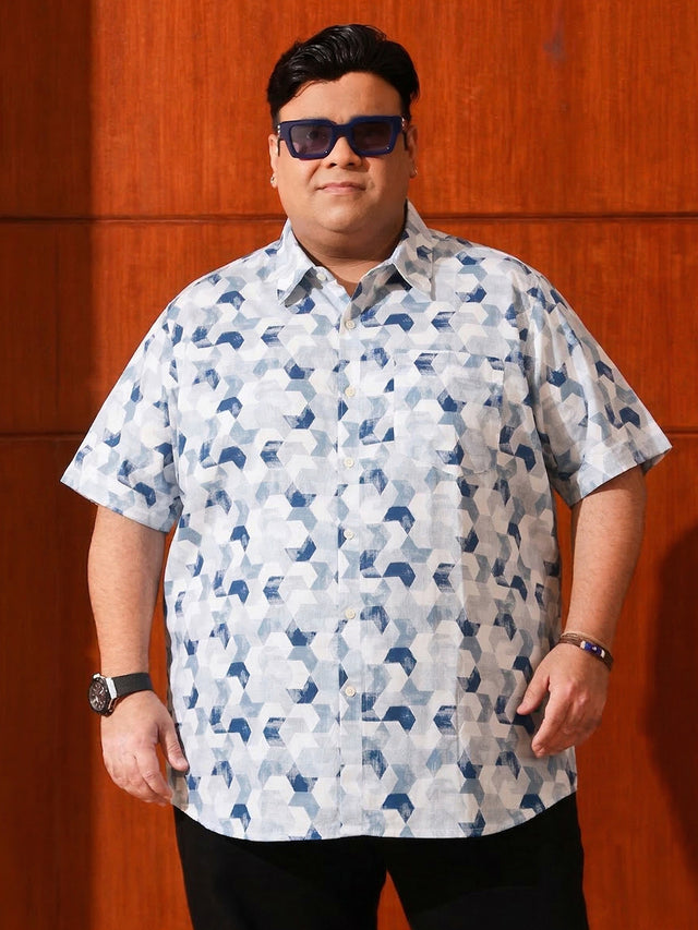 Men Plus Size Facet Multicolor Printed Casual Shirt