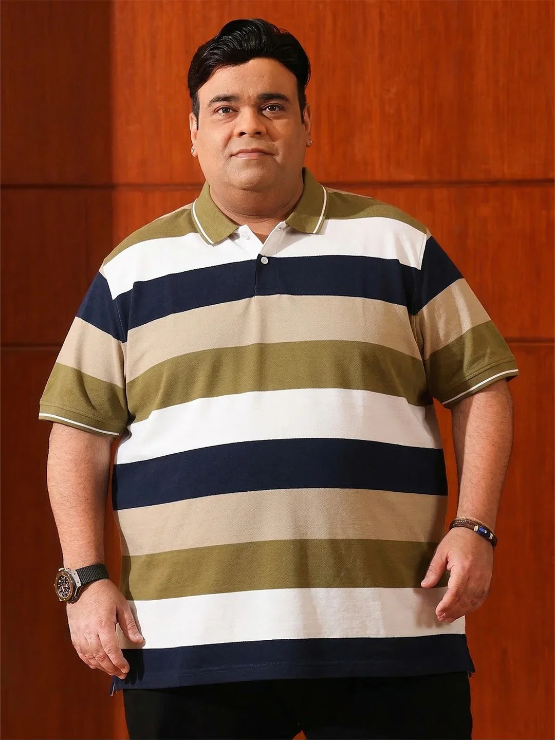 Men Plus Size Coluxe Multicolor Colorblock Polo Tshirt