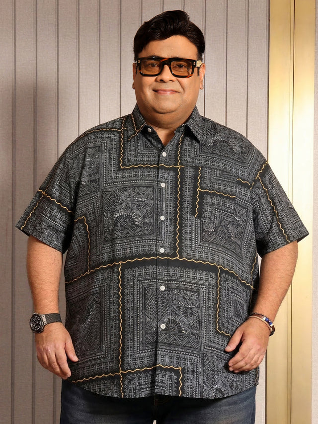 Men Plus Size Sector Multicolor Printed Casual Shirt
