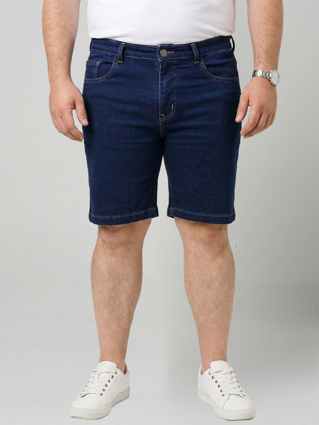 Men Plus Size Vigorous Navy Blue Solid Shorts