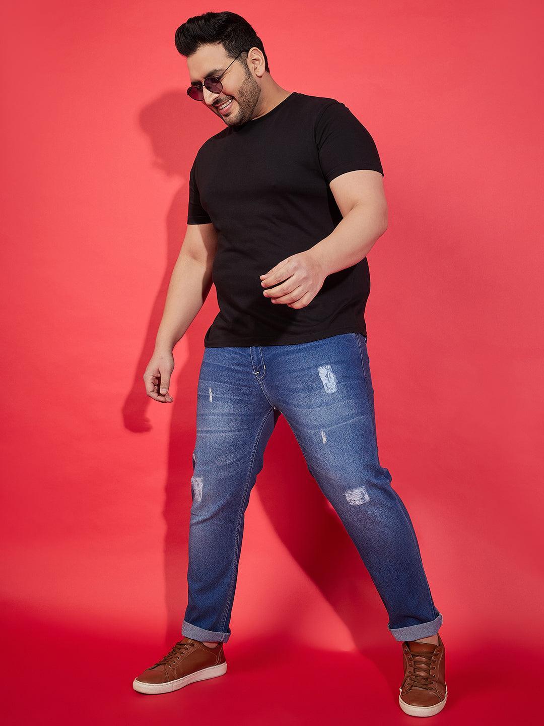 Men Plus Size Incline Washed Jeans - bigbanana