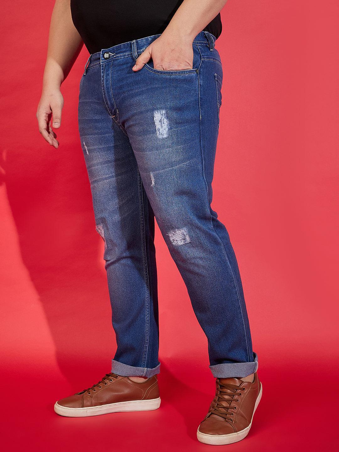 Men Plus Size Incline Washed Jeans - bigbanana