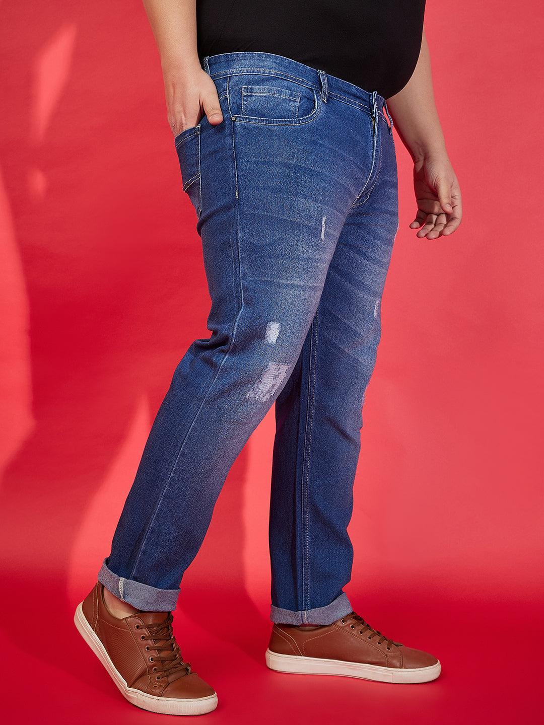 Men Plus Size Incline Washed Jeans - bigbanana