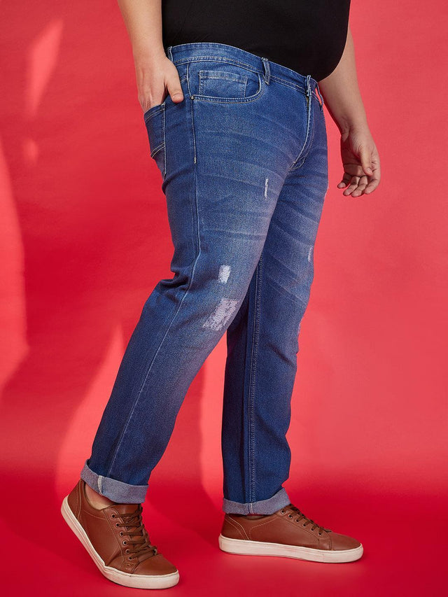 Men Plus Size Incline Washed Jeans - bigbanana