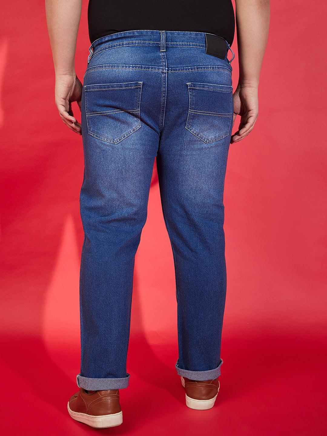 Men Plus Size Incline Washed Jeans - bigbanana