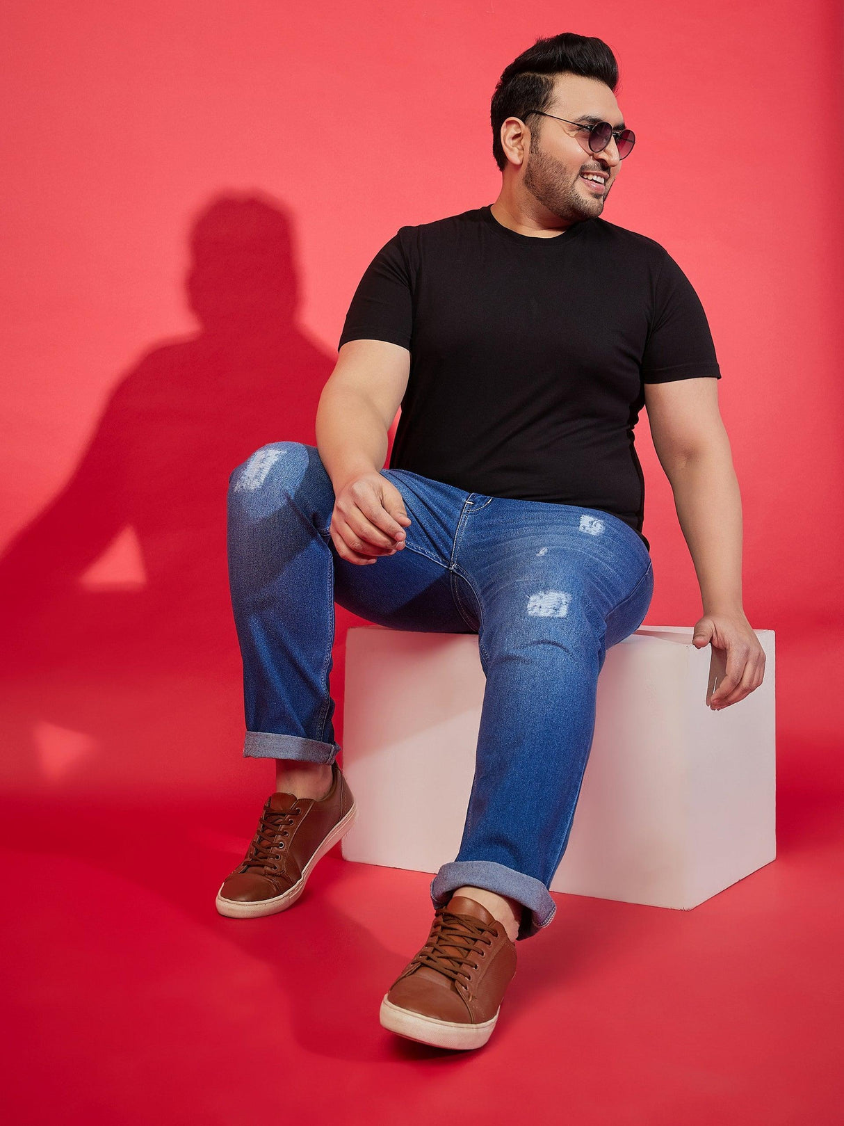 Men Plus Size Incline Washed Jeans - bigbanana