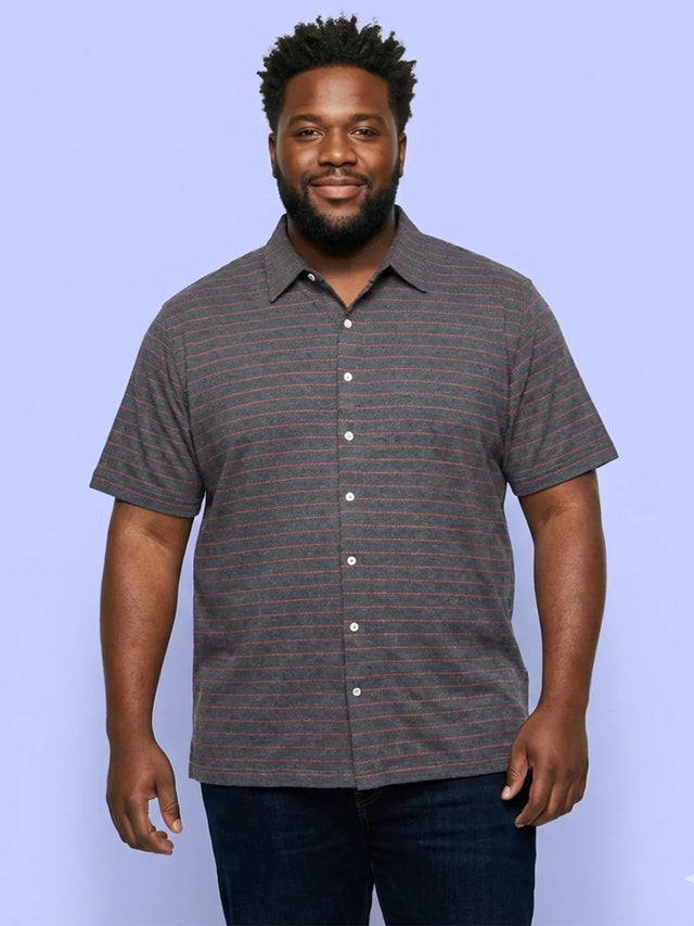 Men Plus Size Initial Grey Striped Casual Shirt