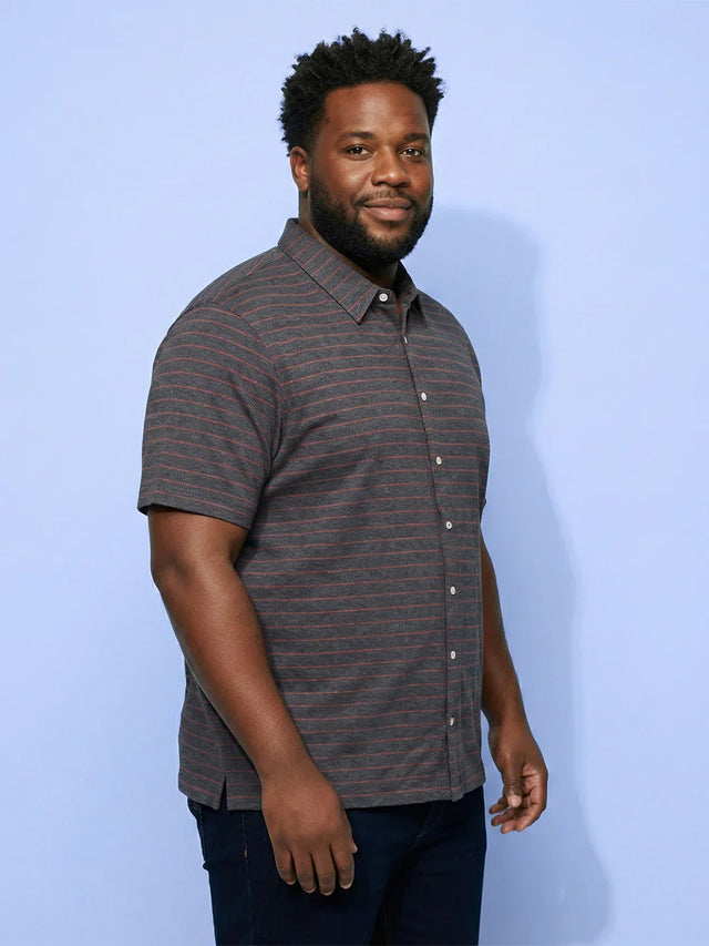 Men Plus Size Initial Grey Striped Casual Shirt