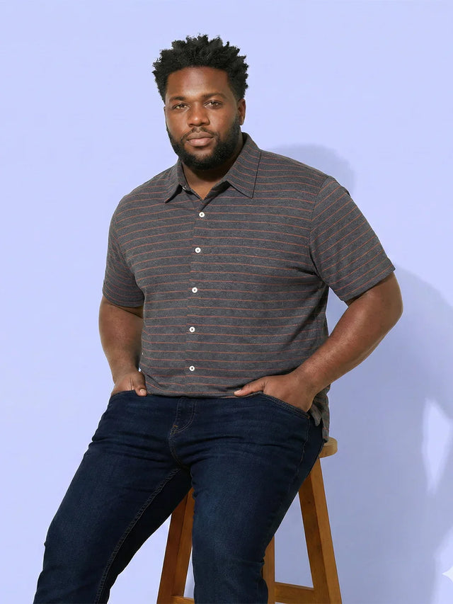 Men Plus Size Initial Grey Striped Casual Shirt