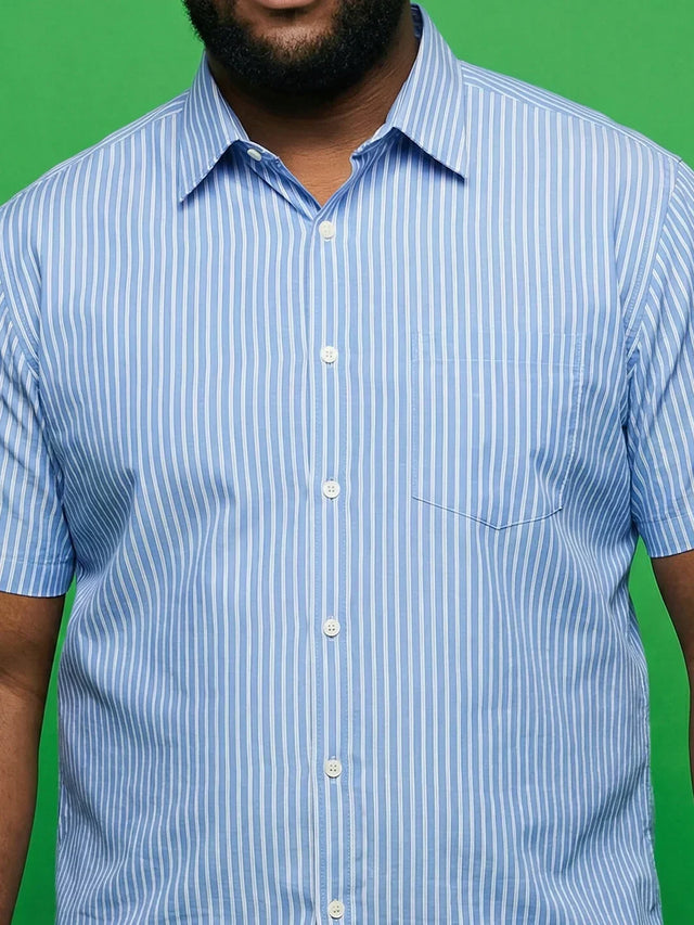 Men Plus Size Intent Sky-Blue Striped Casual Shirt