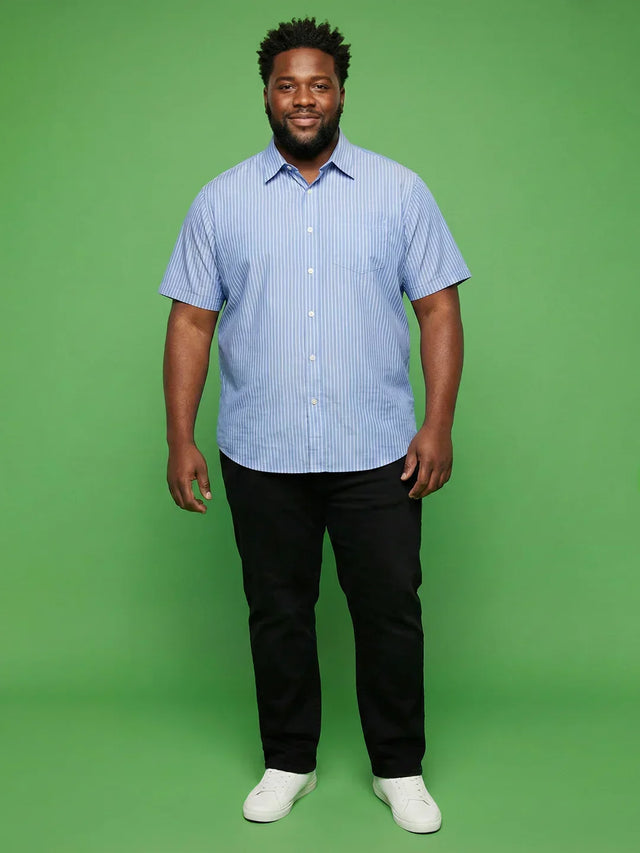 Men Plus Size Intent Sky-Blue Striped Casual Shirt