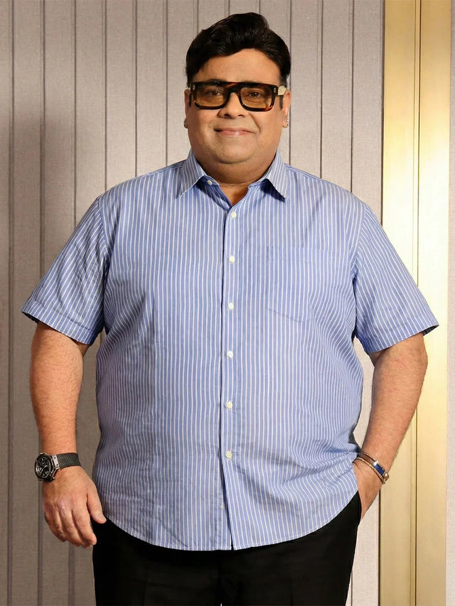 Men Plus Size Intent Sky-Blue Striped Casual Shirt