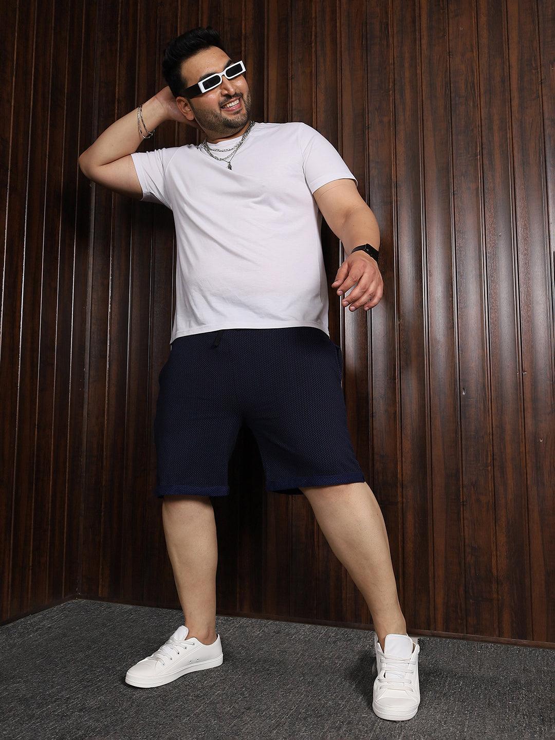 Men Plus Size Jaan-Navy Jacquard Shorts - bigbanana