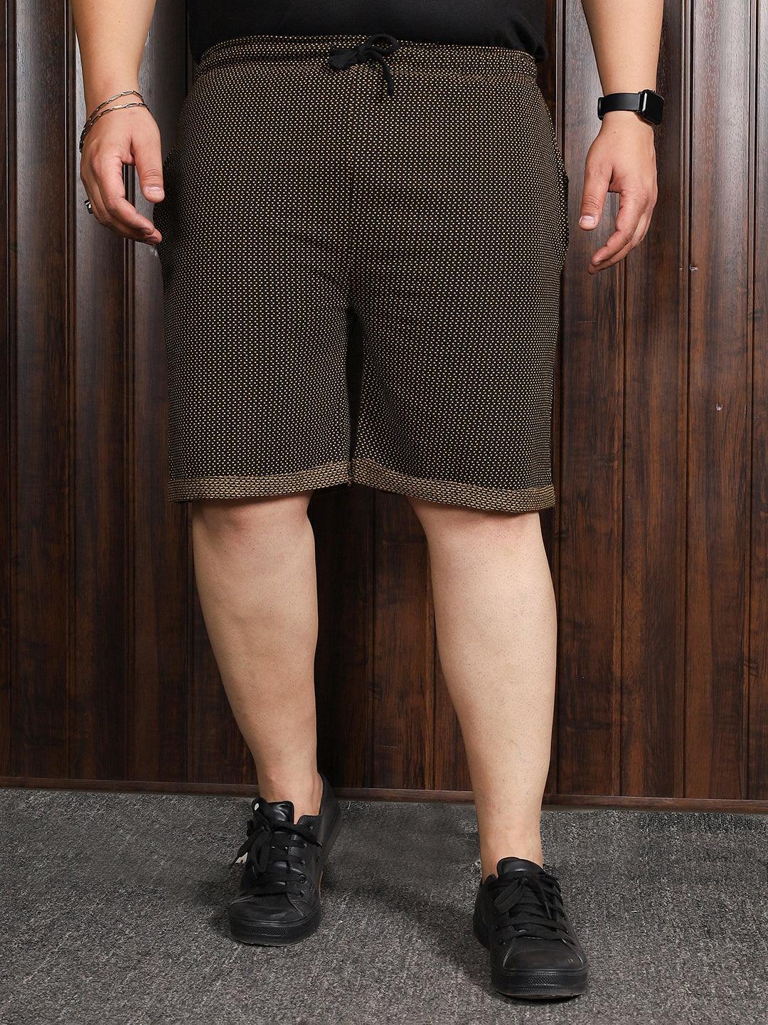 Men Plus Size Jaan-Yellow Jacquard Shorts - bigbanana