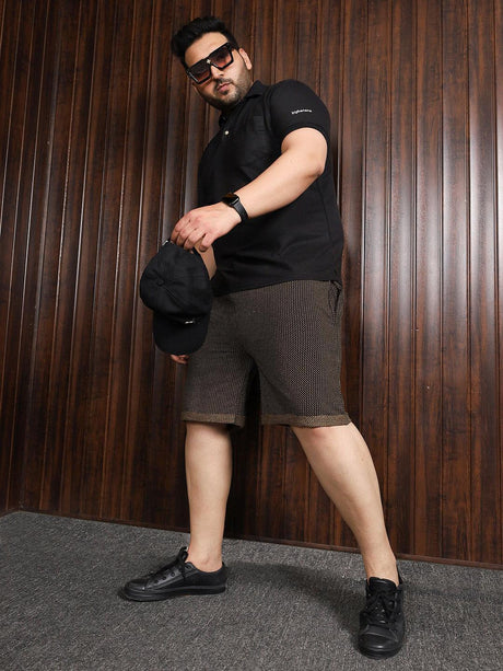 Men Plus Size Jaan-Yellow Jacquard Shorts - bigbanana