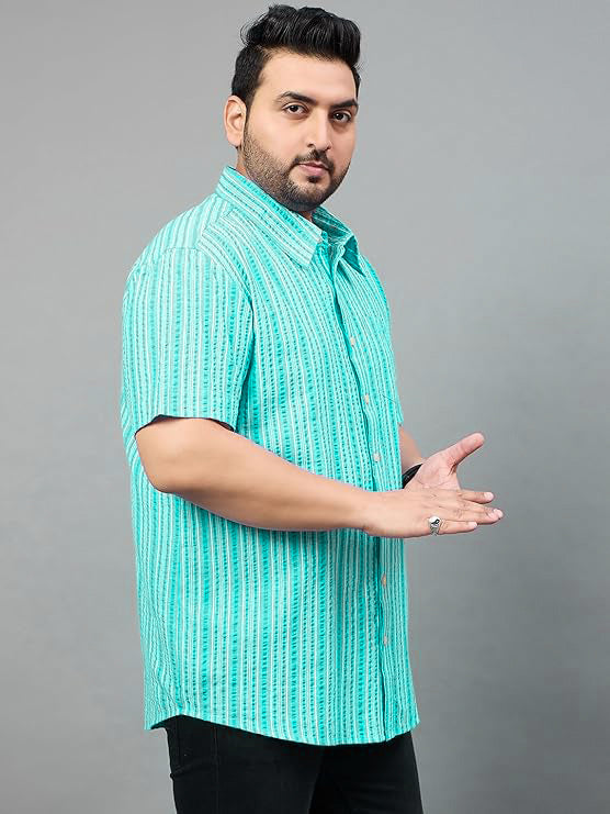 Men Plus Size Jae Green Striped Shirt - bigbanana