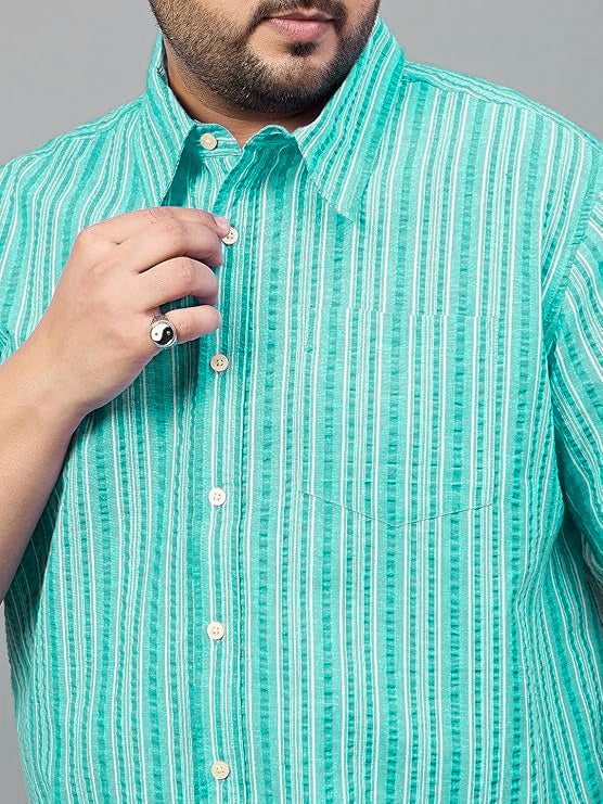 Men Plus Size Jae Green Striped Shirt - bigbanana