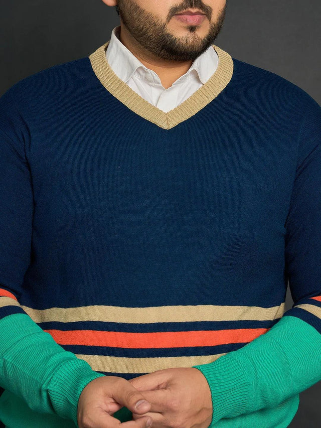 Men Plus Size Leon Colourblocked Sweater - bigbanana