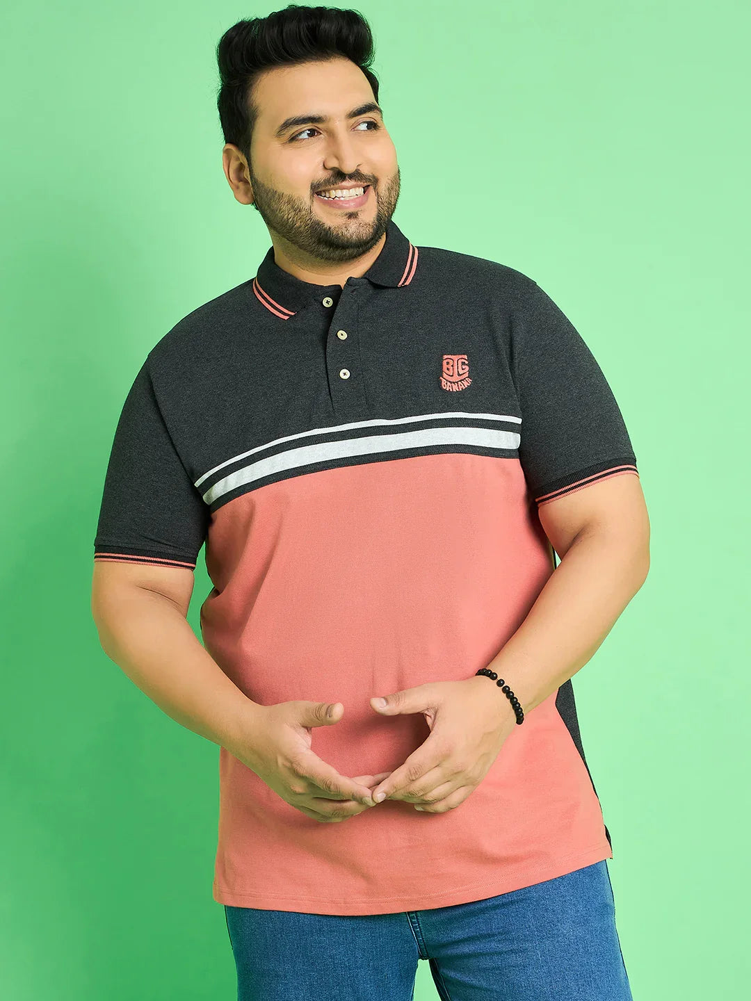 Men Plus Size Chase Colour-block Polo Tshirt - bigbanana