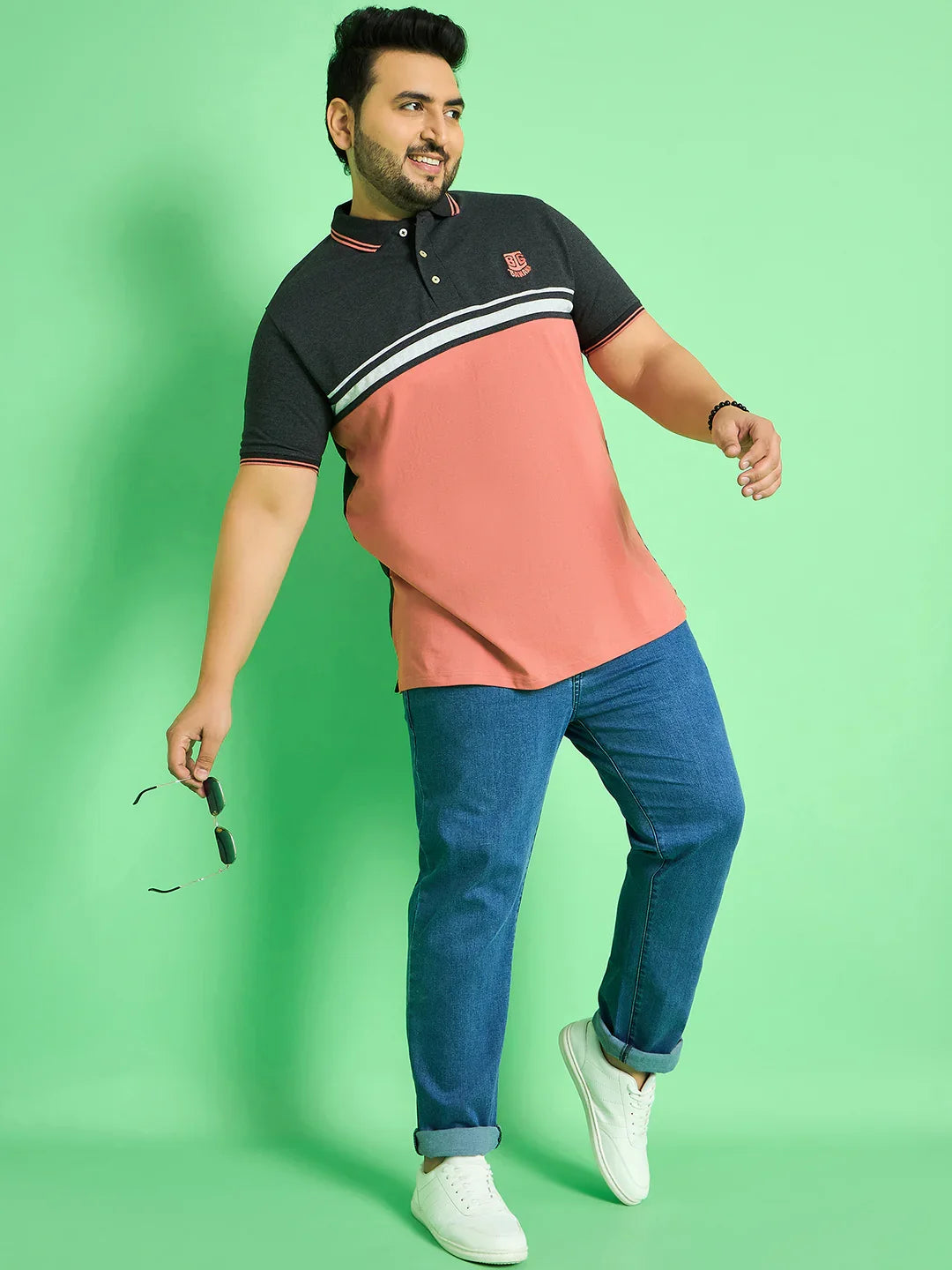 Men Plus Size Chase Colour-block Polo Tshirt - bigbanana