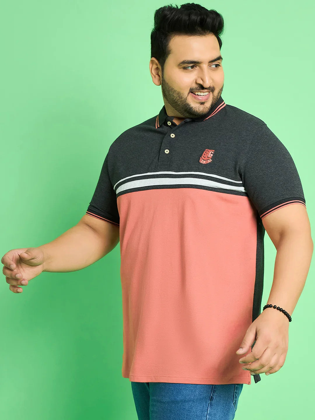 Men Plus Size Chase Colour-block Polo Tshirt - bigbanana