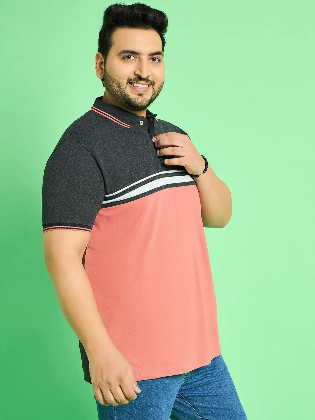 Men Plus Size Chase Colour-block Polo Tshirt - bigbanana