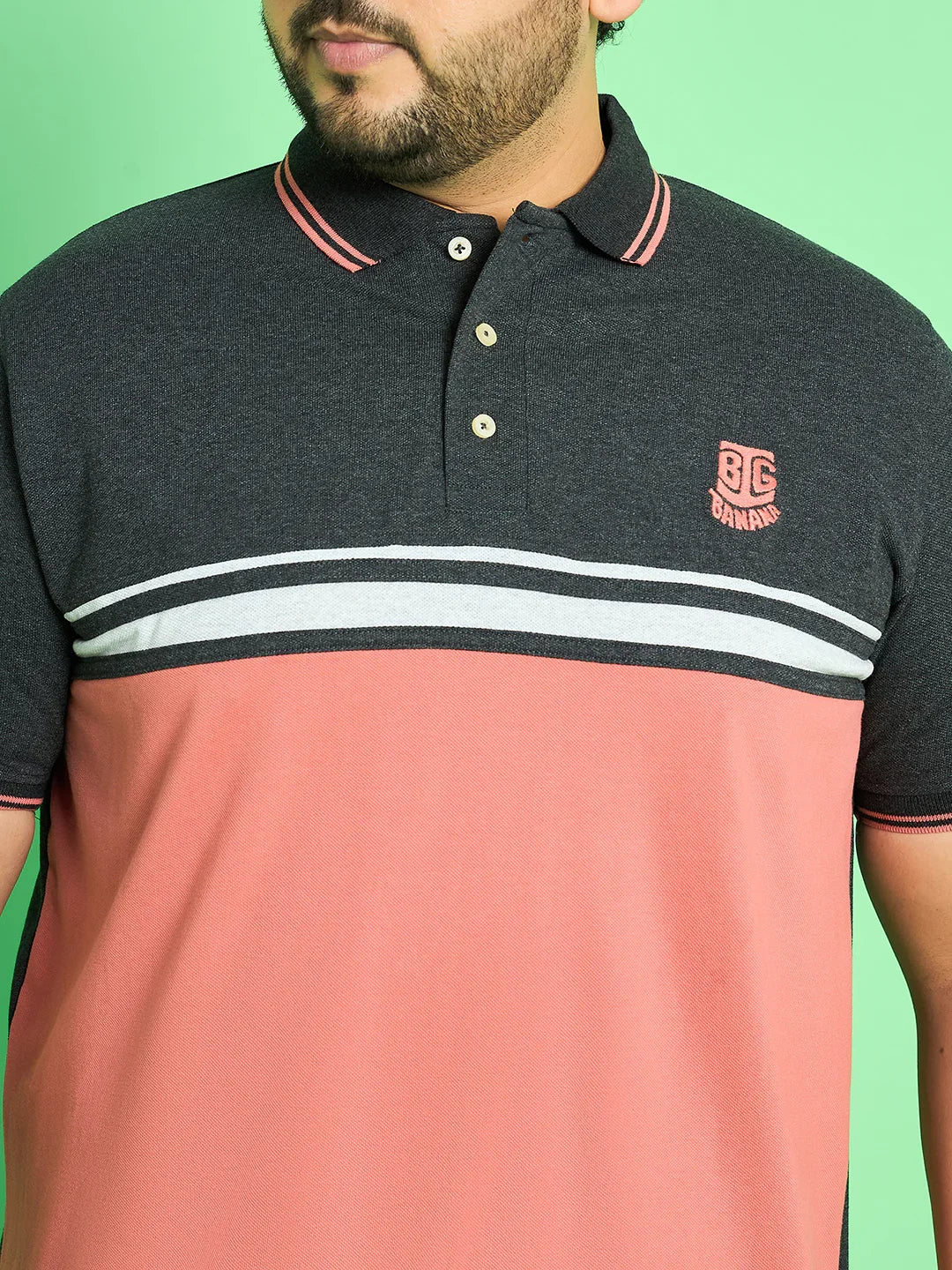 Men Plus Size Chase Colour-block Polo Tshirt - bigbanana