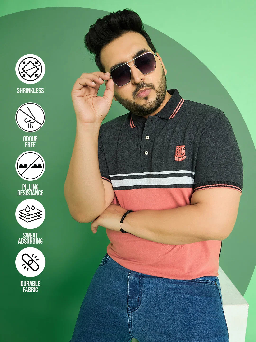 Men Plus Size Chase Colour-block Polo Tshirt - bigbanana