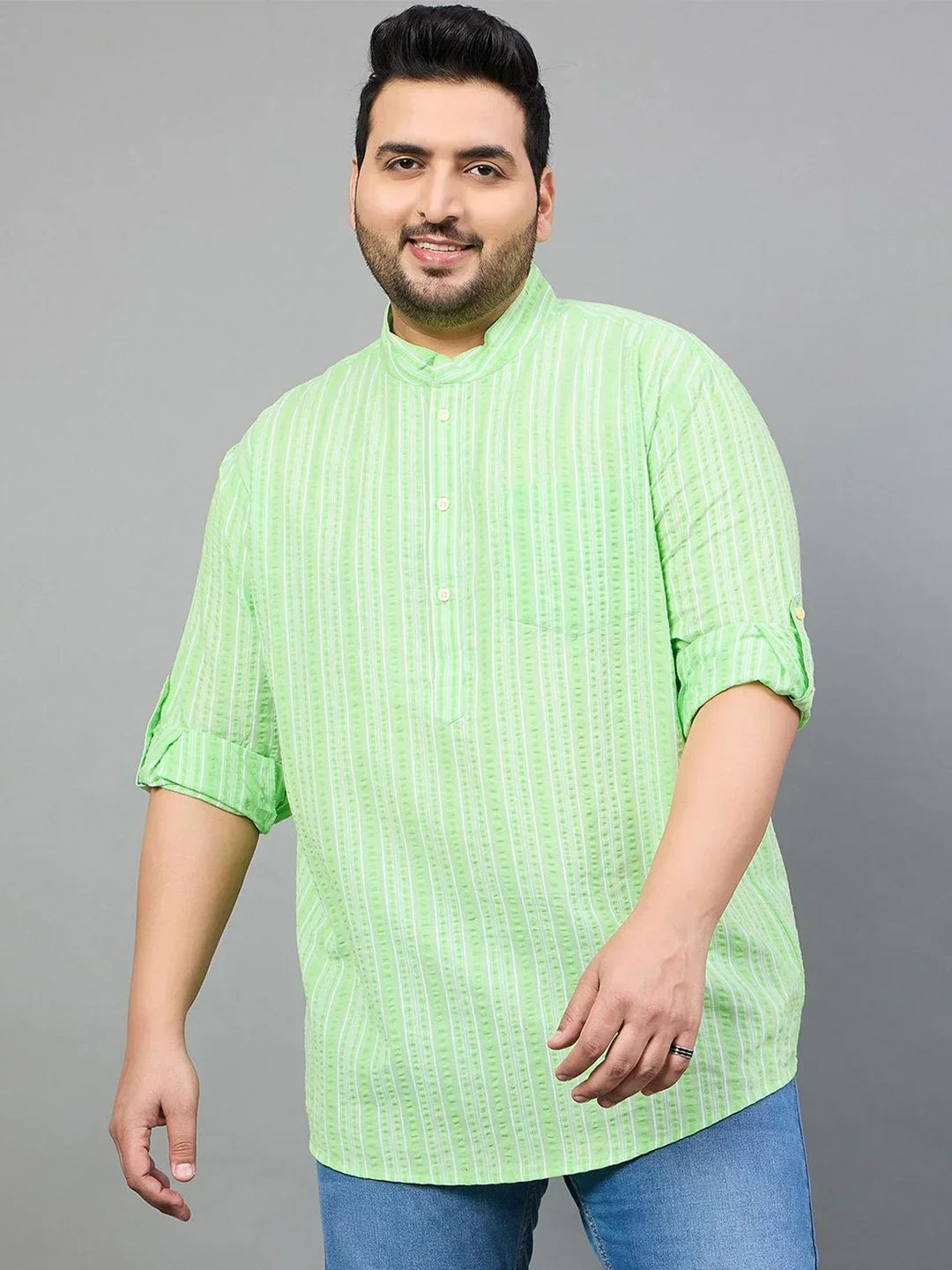 Men Plus Size Jaylen Striped Short Kurta - bigbanana