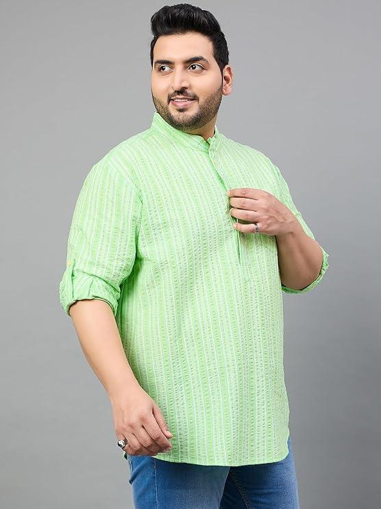 Men Plus Size Jaylen Striped Short Kurta - bigbanana