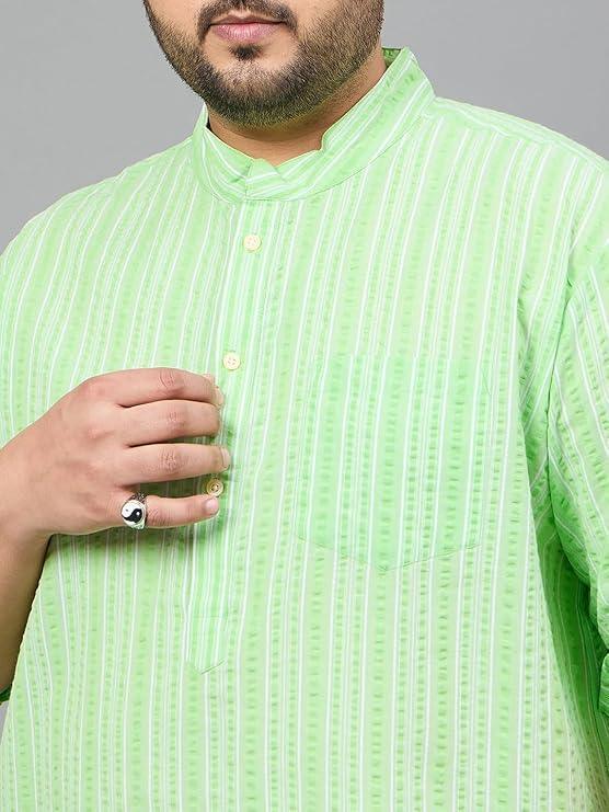 Men Plus Size Jaylen Striped Short Kurta - bigbanana