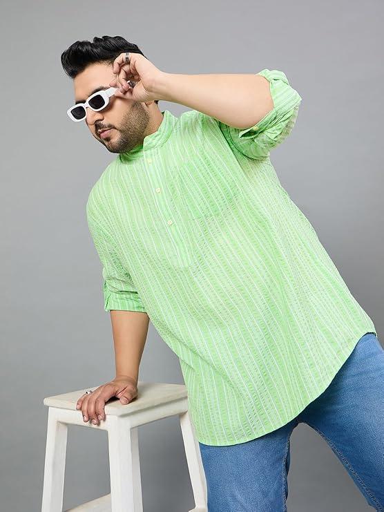 Men Plus Size Jaylen Striped Short Kurta - bigbanana