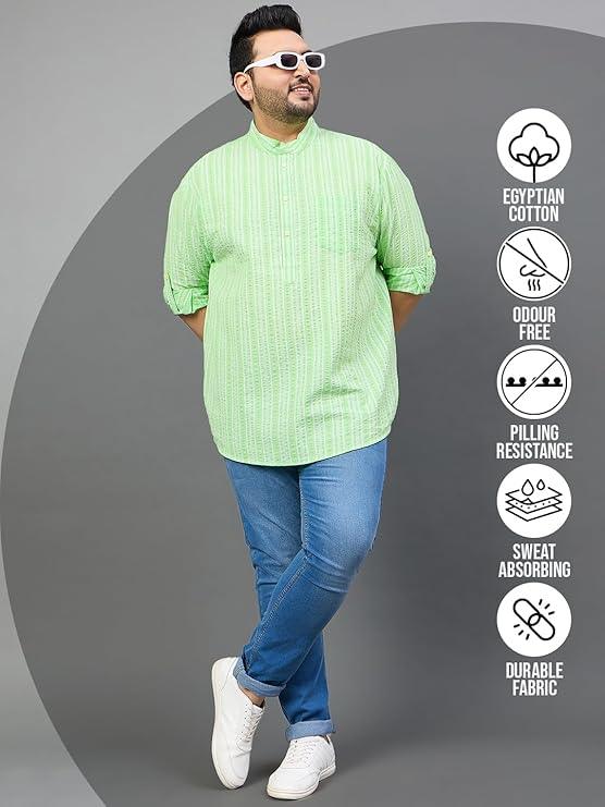 Men Plus Size Jaylen Striped Short Kurta - bigbanana