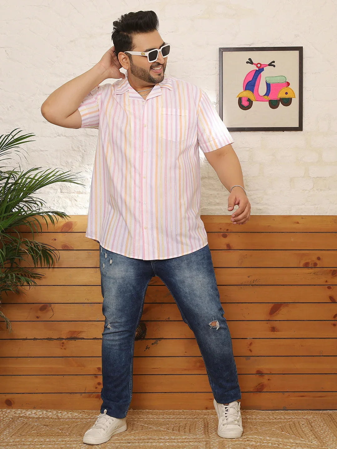 Men Plus Size Jivina Multicolor Striped Shirt - bigbanana