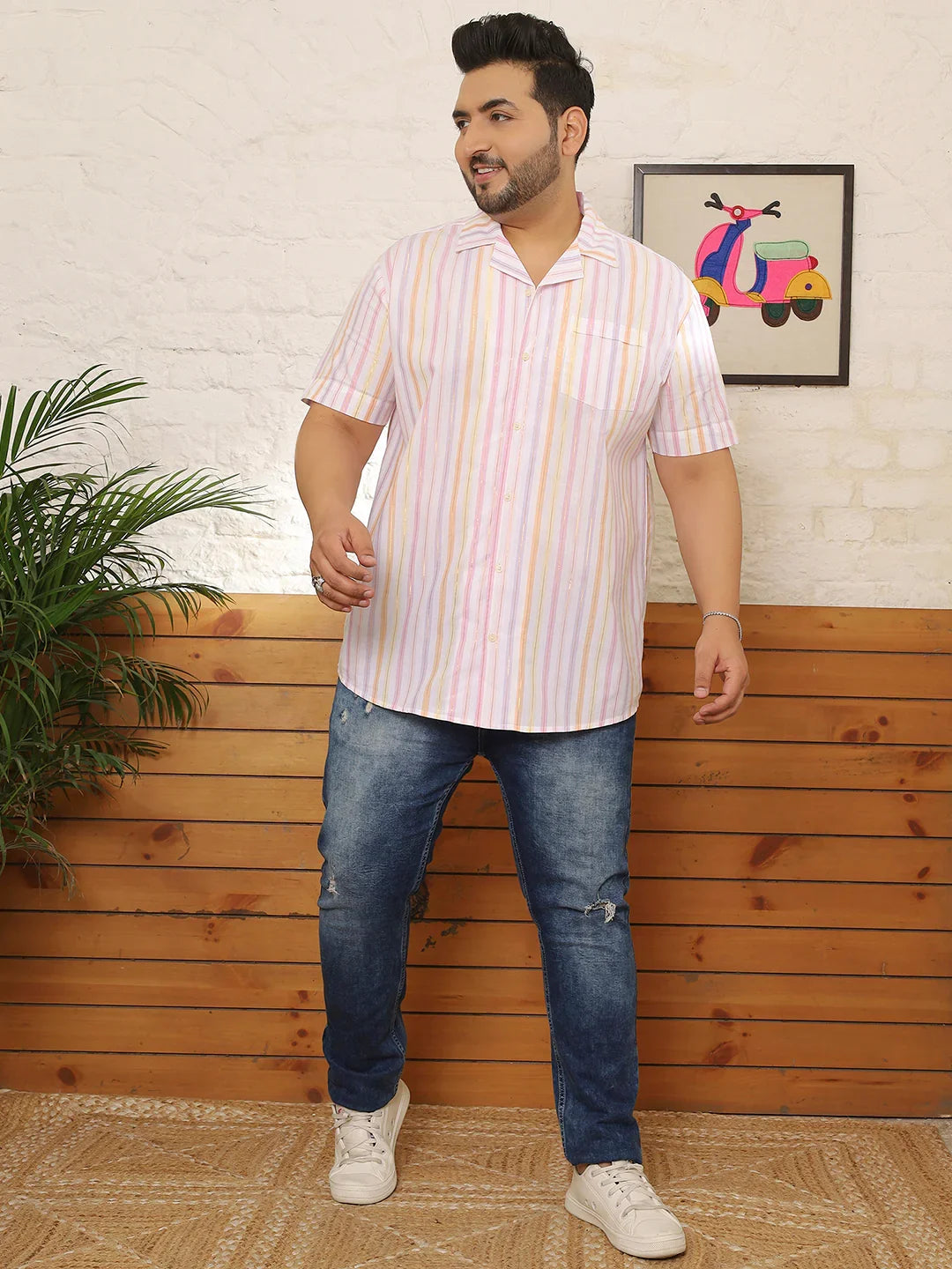 Men Plus Size Jivina Multicolor Striped Shirt - bigbanana