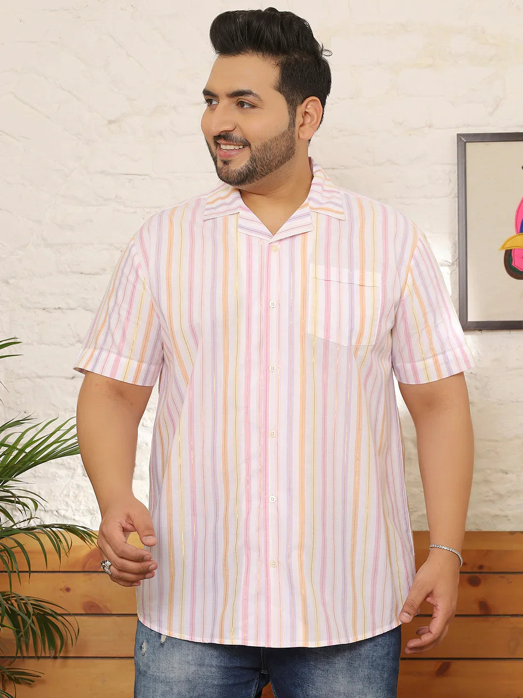 Men Plus Size Jivina Multicolor Striped Shirt - bigbanana