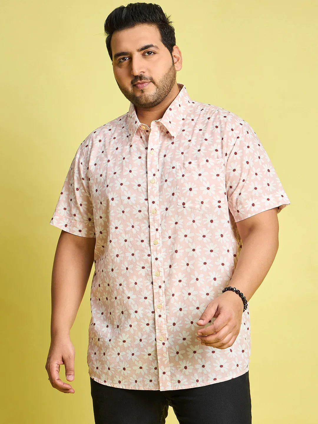 Men Plus Size Jotham White Floral Print Peach Color Shirt - bigbanana
