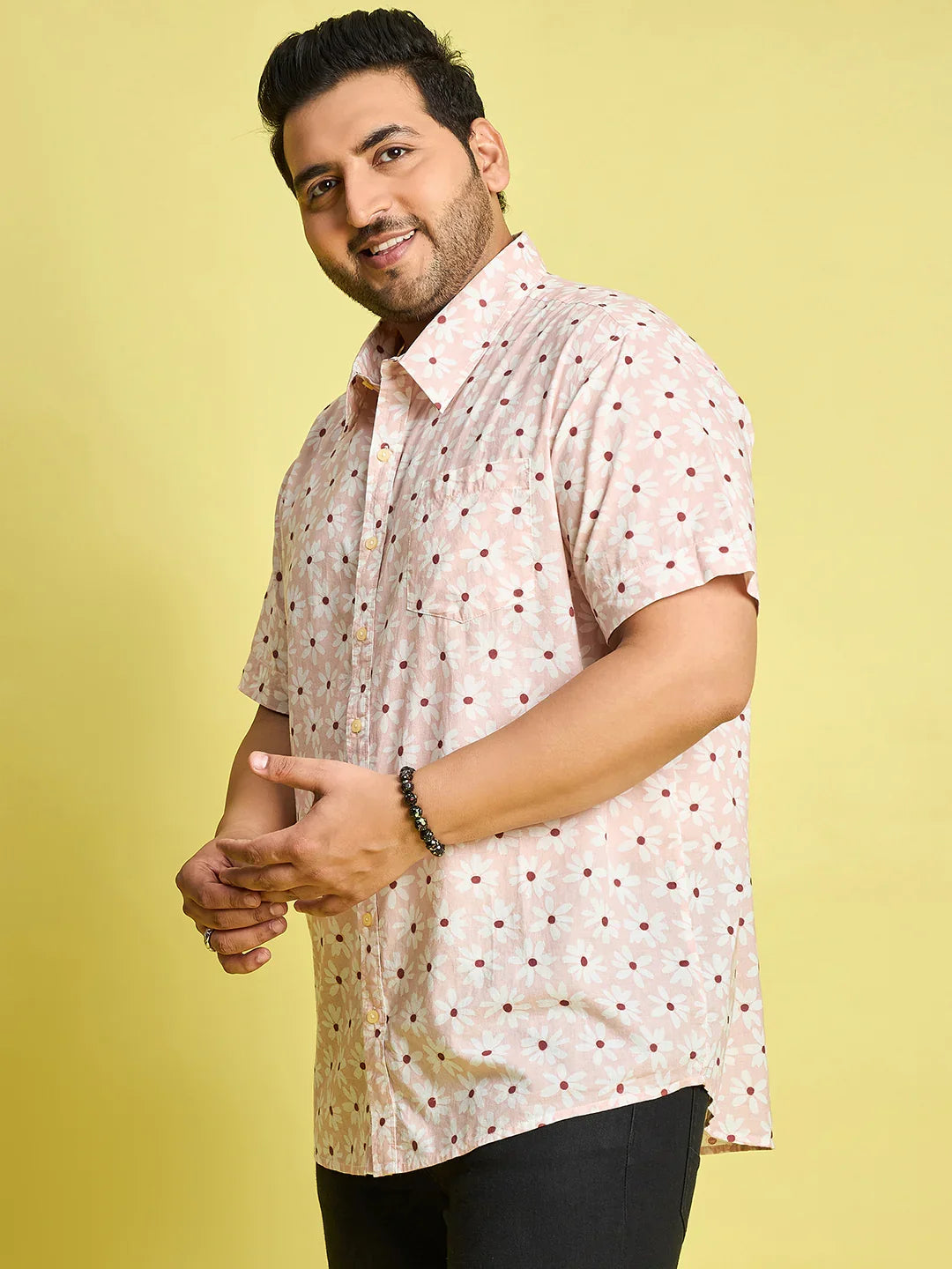 Men Plus Size Jotham White Floral Print Peach Color Shirt - bigbanana