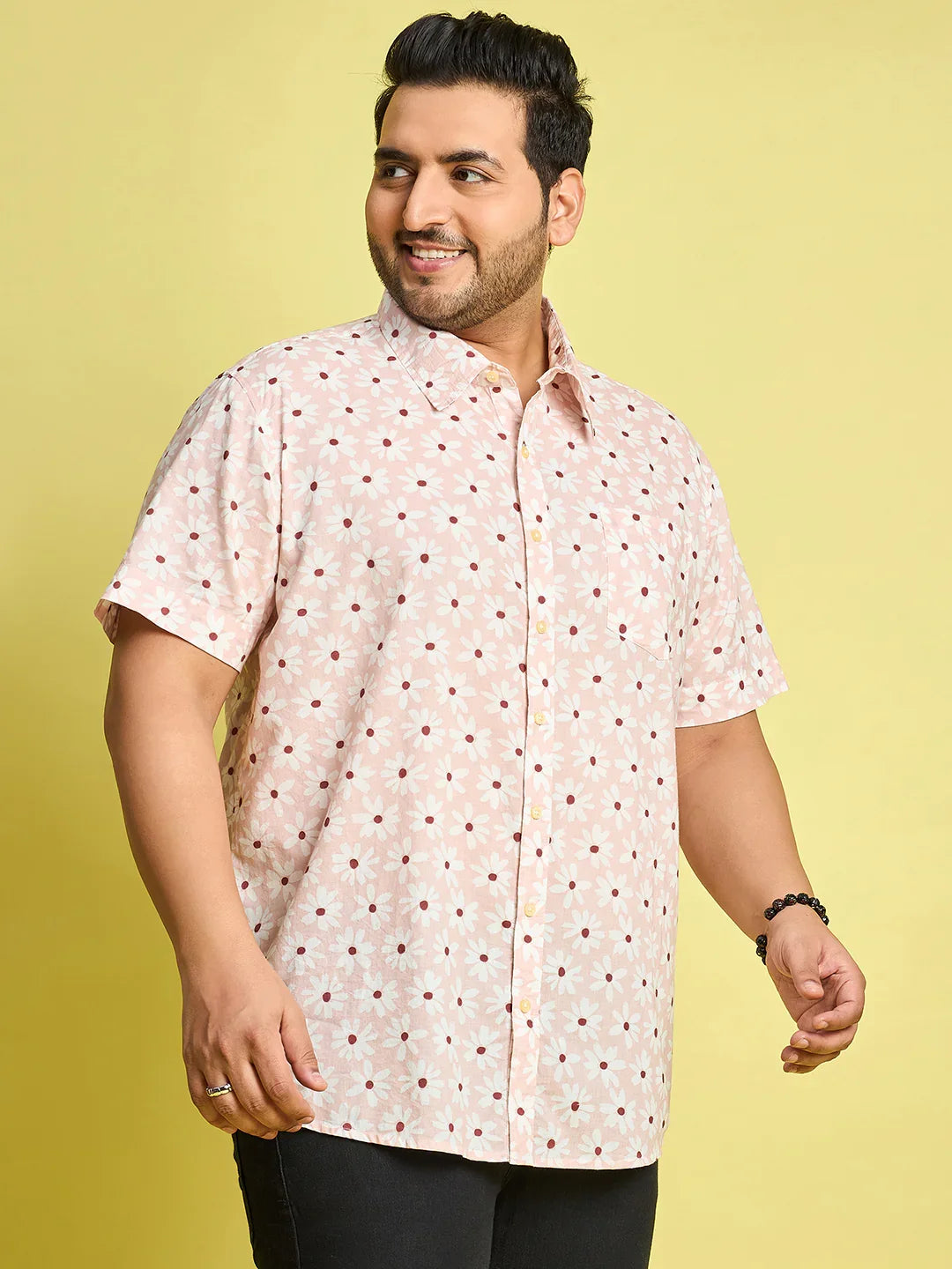 Men Plus Size Jotham White Floral Print Peach Color Shirt - bigbanana