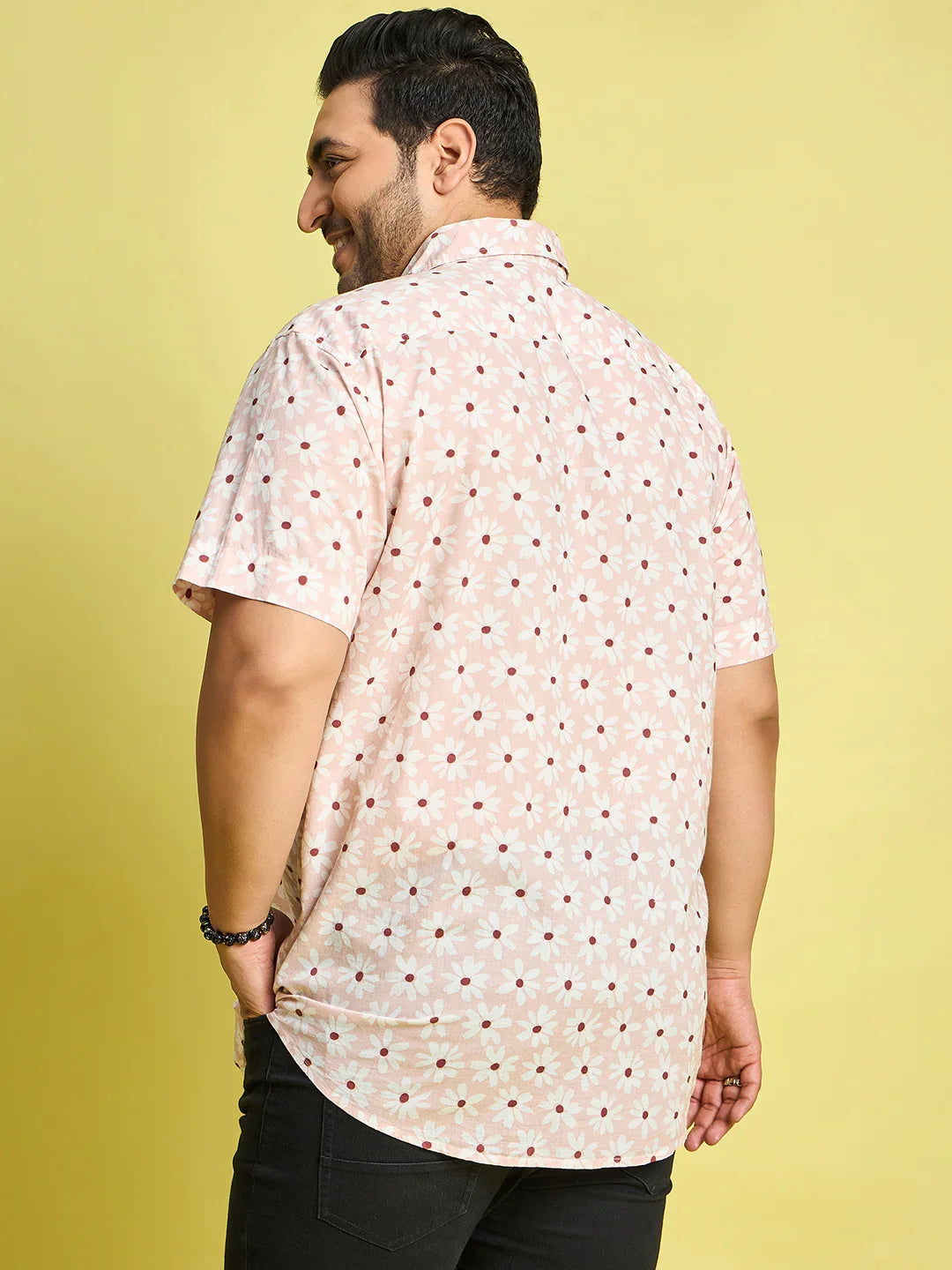 Men Plus Size Jotham White Floral Print Peach Color Shirt - bigbanana