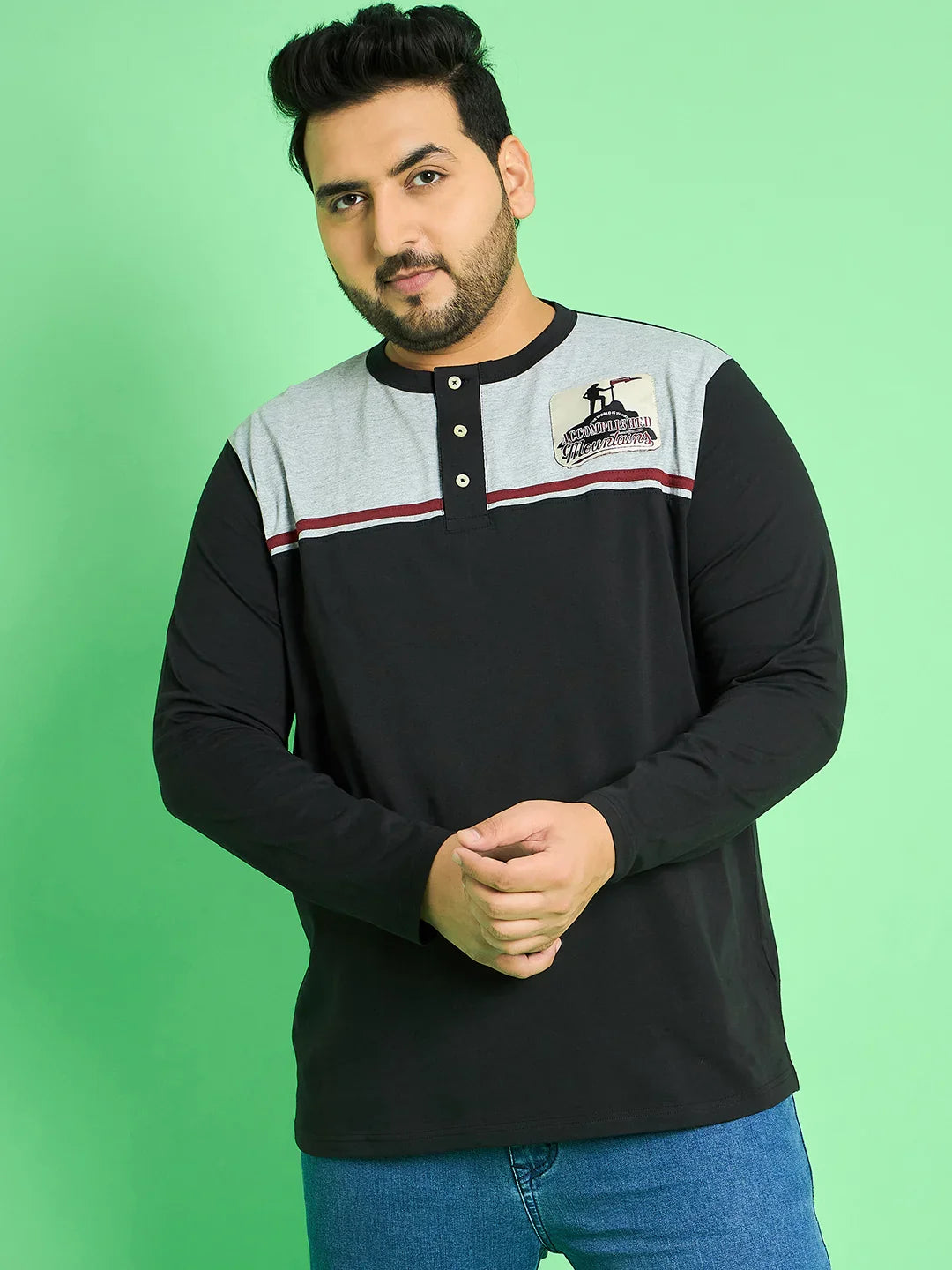 Men Plus Size Rhett Colorblock Henley Tshirt - bigbanana