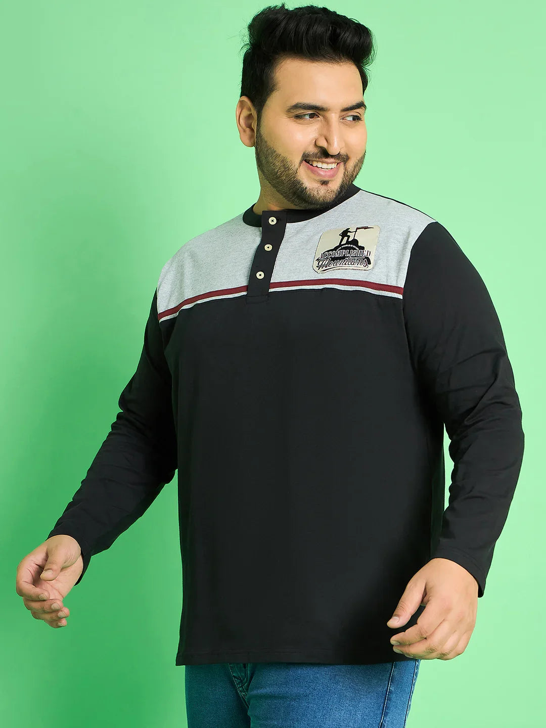 Men Plus Size Rhett Colorblock Henley Tshirt - bigbanana