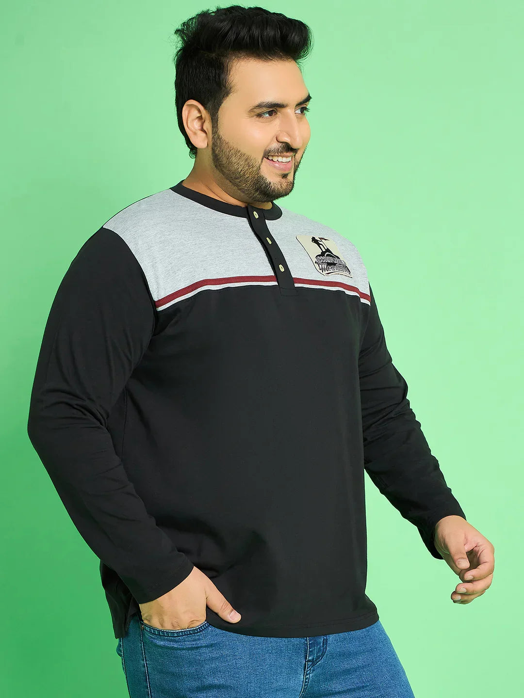 Men Plus Size Rhett Colorblock Henley Tshirt - bigbanana