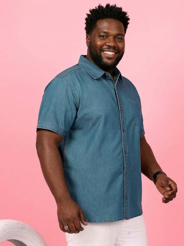 Men Plus Size Kalavao Blue Solid Casual Shirt