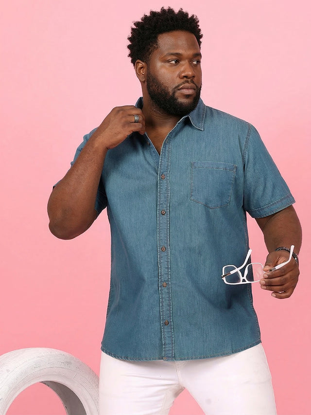 Men Plus Size Kalavao Blue Solid Casual Shirt