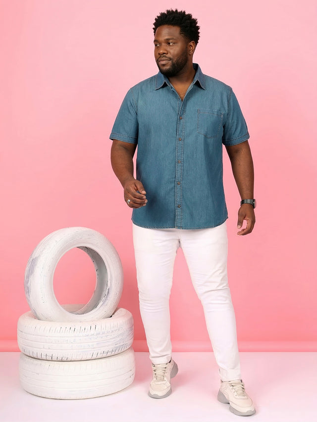 Men Plus Size Kalavao Blue Solid Casual Shirt