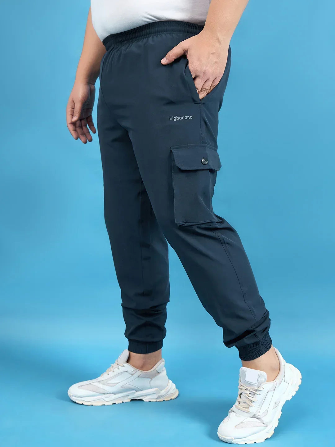 Men Plus Size Kelvin Navy Solid Trackpant - bigbanana